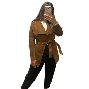 NWT Le chateau  Brown Leather Suede Trench Coat Jacket Size XXS